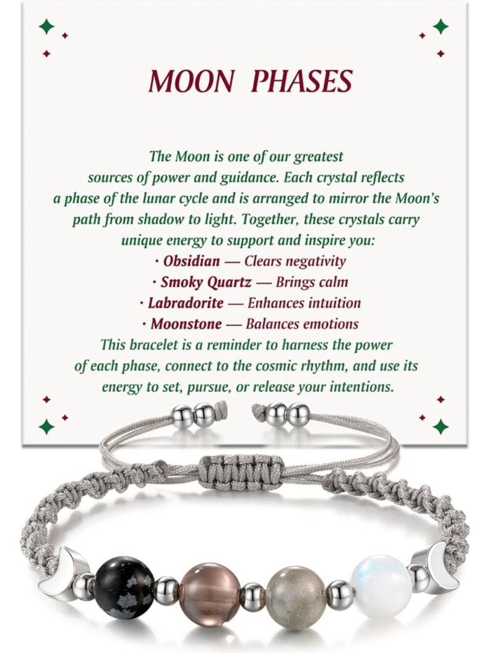 Moon Phase Moonstone Bracelet - Crystal Jewelry Gift for Women, Celestial Charm
